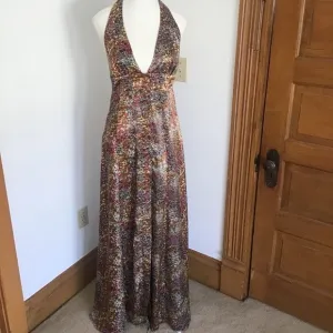 70’s Vibe Silk Halter Formal Maxi Dress Size XS 0/2 Formal Wedding Guest Dress
