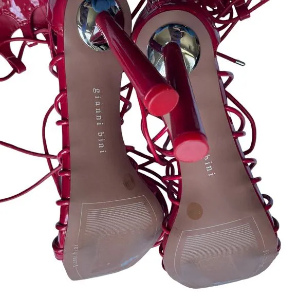 8.5 NWT Gianni Bini Rydelle Red Vegan Patent Leather Gladiator Heeled Sandals
