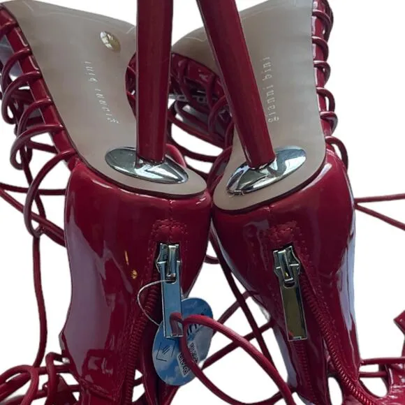 8.5 NWT Gianni Bini Rydelle Red Vegan Patent Leather Gladiator Heeled Sandals