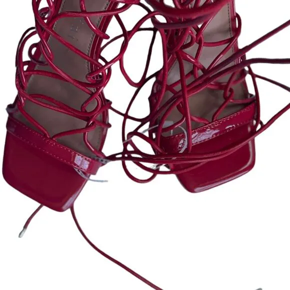 8.5 NWT Gianni Bini Rydelle Red Vegan Patent Leather Gladiator Heeled Sandals