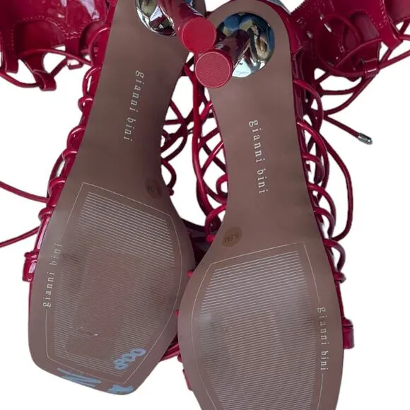 8.5 NWT Gianni Bini Rydelle Red Vegan Patent Leather Gladiator Heeled Sandals