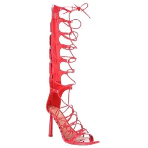 8.5 NWT Gianni Bini Rydelle Red Vegan Patent Leather Gladiator Heeled Sandals