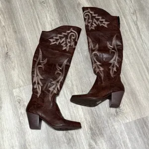 Above the knee western brown cowgirl boots size 6.5 NWOT
