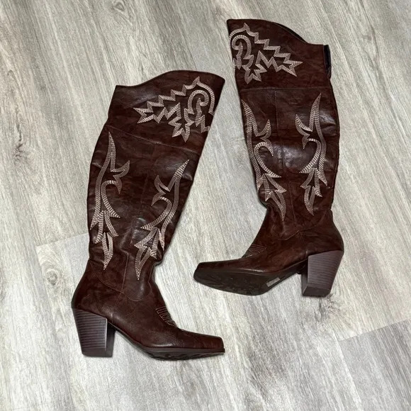 Above the knee western brown cowgirl boots size 6.5 NWOT