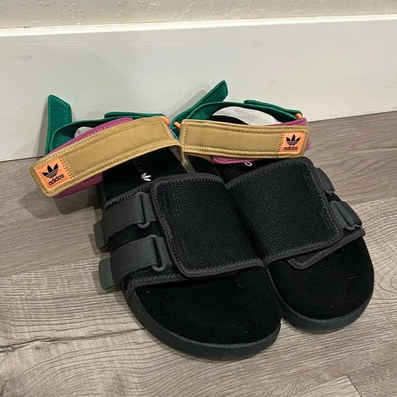 ADIDAS Originals Adilette Sandal 4.0 Beach Sandals Black Yellow Green Pu…