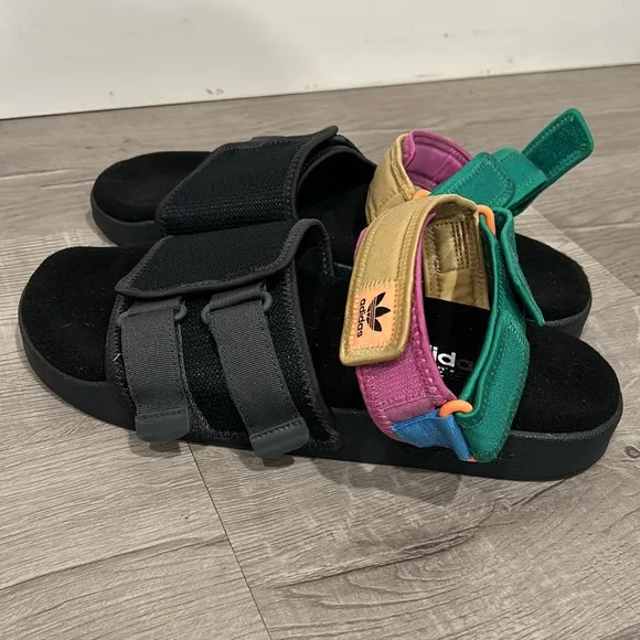 ADIDAS Originals Adilette Sandal 4.0 Beach Sandals Black Yellow Green Pu…