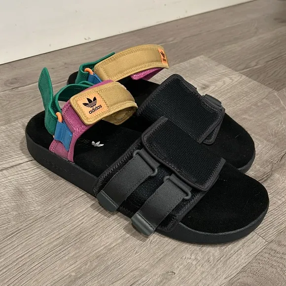 ADIDAS Originals Adilette Sandal 4.0 Beach Sandals Black Yellow Green Pu…