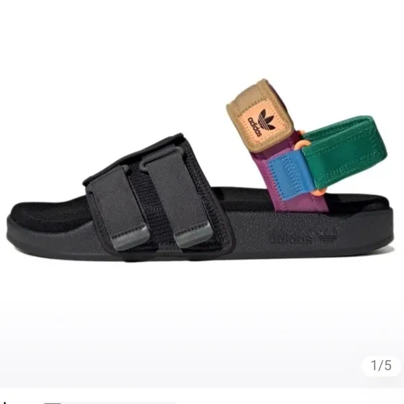 ADIDAS Originals Adilette Sandal 4.0 Beach Sandals Black Yellow Green Pu…