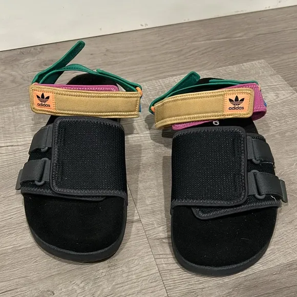 ADIDAS Originals Adilette Sandal 4.0 Beach Sandals Black Yellow Green Pu…