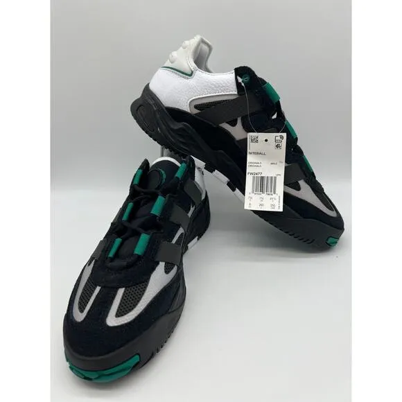 Adidas Originals Niteball Low Mens Athletic Shoes Black Green FW2477 Size 8 NEW