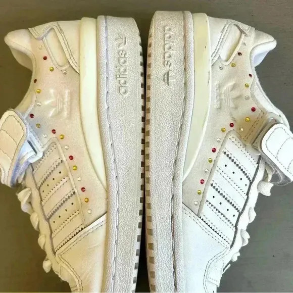 Adidas Women Forum Low Swarovski Crystals White Sz 7 GZ4377 Velcro Lace Up Shoes