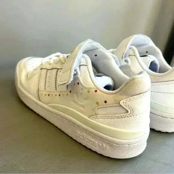 Adidas Women Forum Low Swarovski Crystals White Sz 7 GZ4377 Velcro Lace Up Shoes