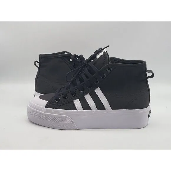 Adidas Mens Nizza Platform Mid Core Black White Shoes Size 6