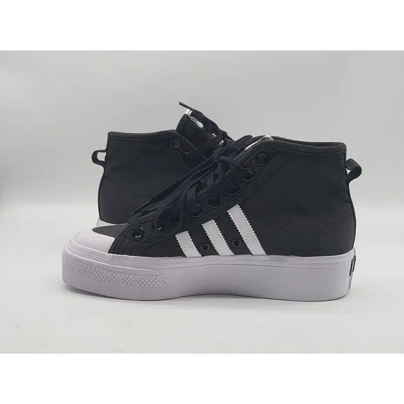 Adidas Mens Nizza Platform Mid Core Black White Shoes Size 6