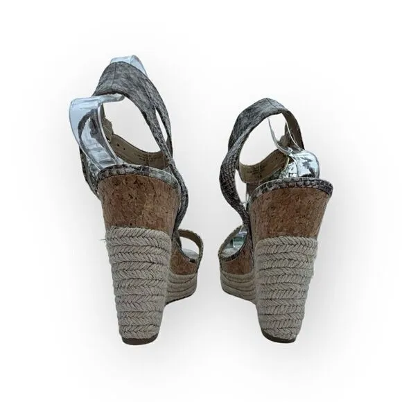 ADRIENNE VITTADINI PLATFORM ESPADRILLE Cari sandals grey snake skin print size 9