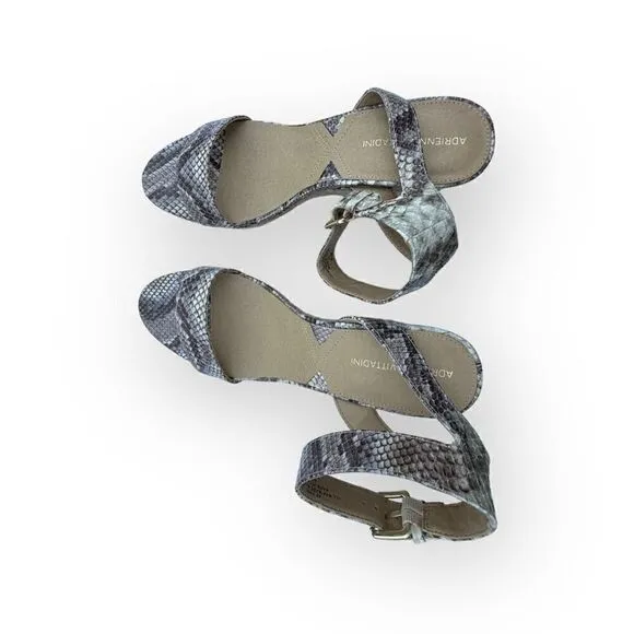 ADRIENNE VITTADINI PLATFORM ESPADRILLE Cari sandals grey snake skin print size 9