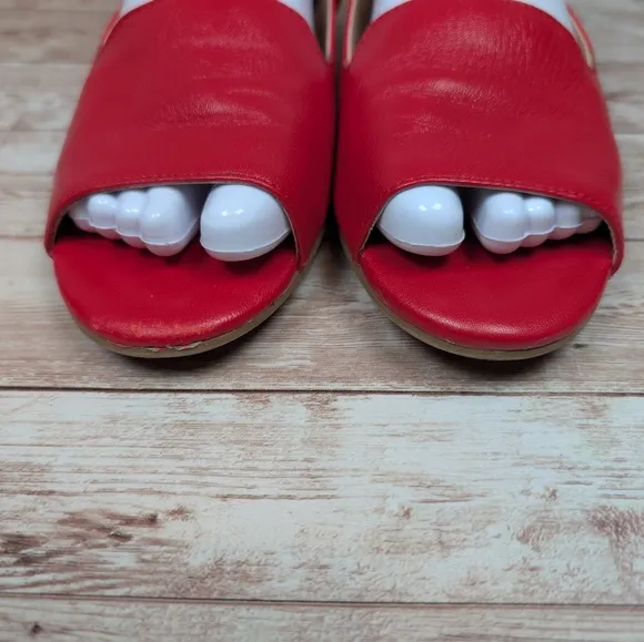 Aerosoles Tidbit Leather Red Open / Peep Toe Flat Dress Slipper Sandal Shoes 6.5