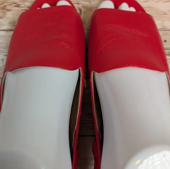 Aerosoles Tidbit Leather Red Open / Peep Toe Flat Dress Slipper Sandal Shoes 6.5