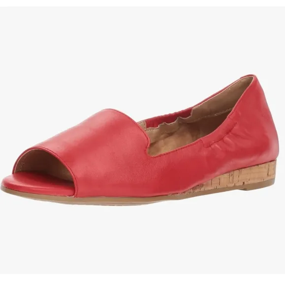 Aerosoles Tidbit Leather Red Open / Peep Toe Flat Dress Slipper Sandal Shoes 6.5