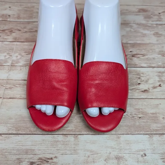 Aerosoles Tidbit Leather Red Open / Peep Toe Flat Dress Slipper Sandal Shoes 6.5
