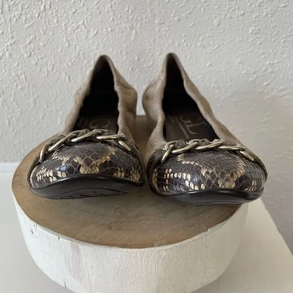 AGL Attilio Giusti Leombruni Snakeskin Cap Toe Ballet Shoes Size 37 (US 6.5)