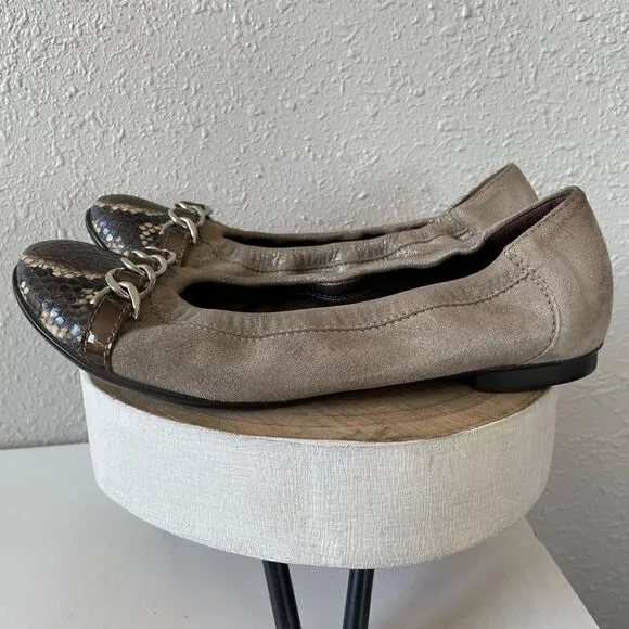 AGL Attilio Giusti Leombruni Snakeskin Cap Toe Ballet Shoes Size 37 (US 6.5)
