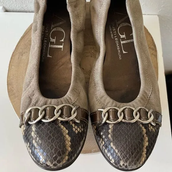 AGL Attilio Giusti Leombruni Snakeskin Cap Toe Ballet Shoes Size 37 (US 6.5)