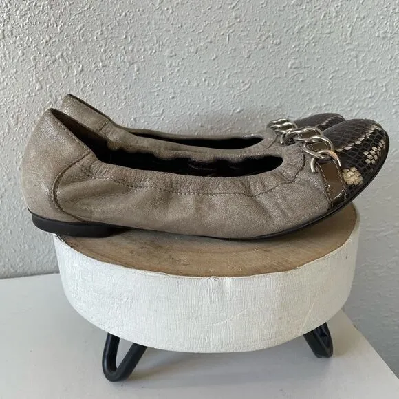 AGL Attilio Giusti Leombruni Snakeskin Cap Toe Ballet Shoes Size 37 (US 6.5)