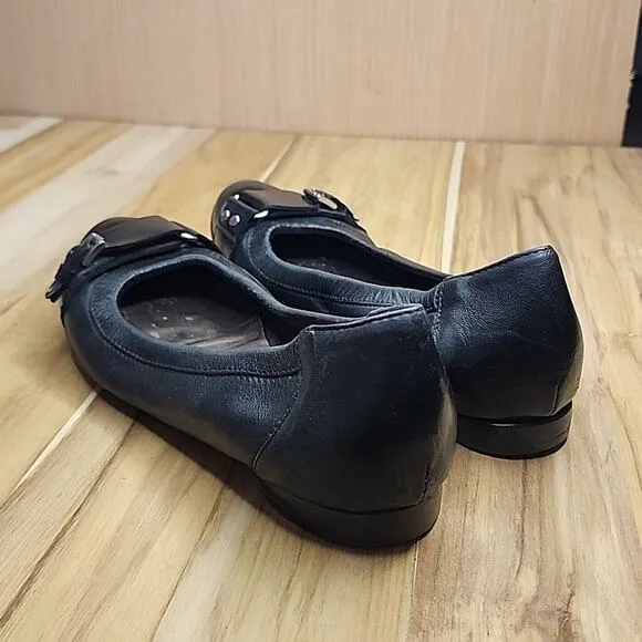AGL MONIKA CAP TOE BALLET BLACK FLATS LEATHER/PATENT LEATHER BUCKLE 35.5
