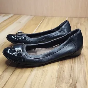 AGL MONIKA CAP TOE BALLET BLACK FLATS LEATHER/PATENT LEATHER BUCKLE 35.5
