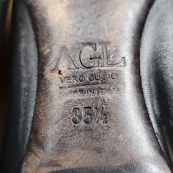 AGL MONIKA CAP TOE BALLET BLACK FLATS LEATHER/PATENT LEATHER BUCKLE 35.5
