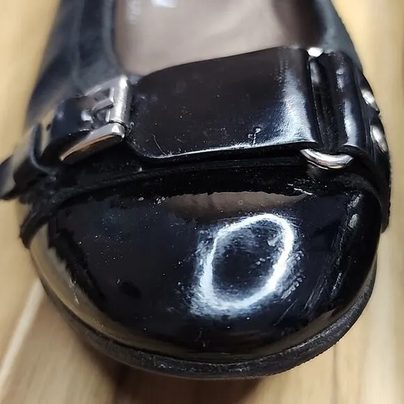 AGL MONIKA CAP TOE BALLET BLACK FLATS LEATHER/PATENT LEATHER BUCKLE 35.5