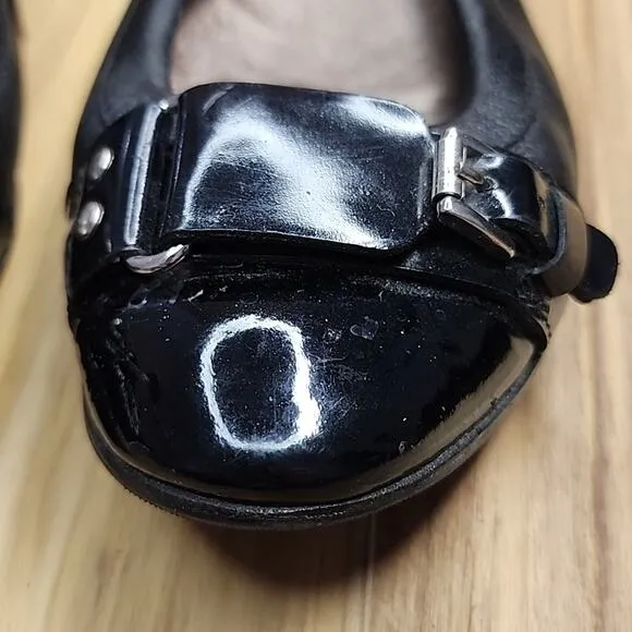 AGL MONIKA CAP TOE BALLET BLACK FLATS LEATHER/PATENT LEATHER BUCKLE 35.5