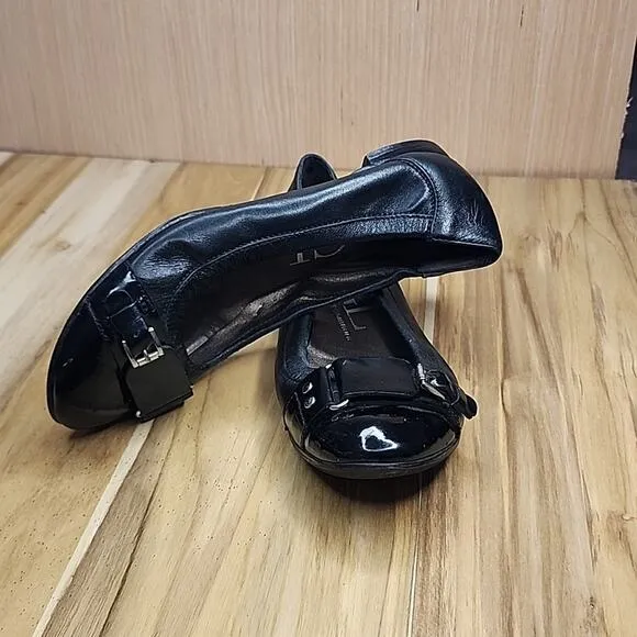 AGL MONIKA CAP TOE BALLET BLACK FLATS LEATHER/PATENT LEATHER BUCKLE 35.5