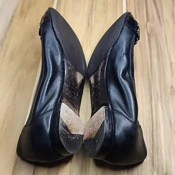 AGL MONIKA CAP TOE BALLET BLACK FLATS LEATHER/PATENT LEATHER BUCKLE 35.5