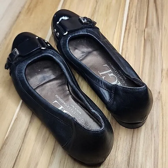 AGL MONIKA CAP TOE BALLET BLACK FLATS LEATHER/PATENT LEATHER BUCKLE 35.5