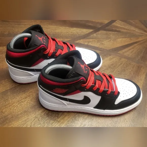 Air Jordan 1 Mid White Gym Red Black - Youth Size 4.5Y / Women's Size 6