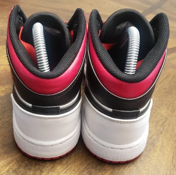 Air Jordan 1 Mid White Gym Red Black - Youth Size 4.5Y / Women's Size 6