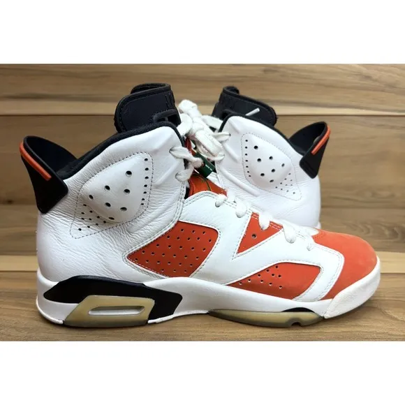 Air Jordan 6 Retro 384664145 Mens Sneaker Sz 8 White Orange Black Athletic Shoes