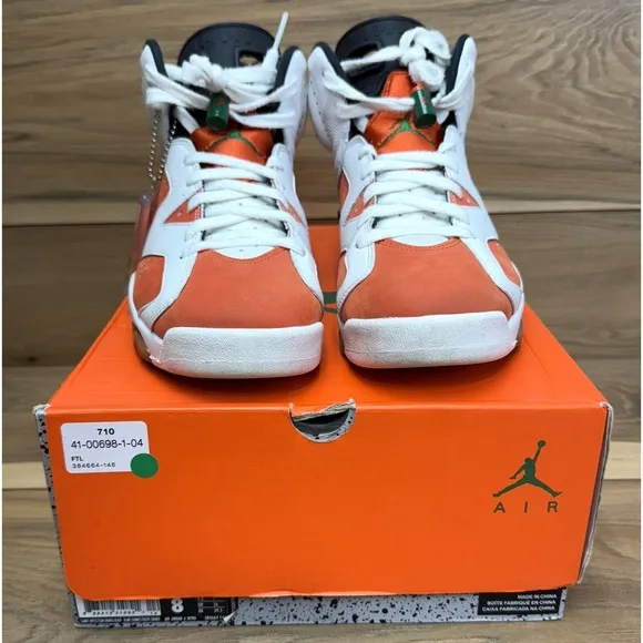Air Jordan 6 Retro 384664145 Mens Sneaker Sz 8 White Orange Black Athletic Shoes