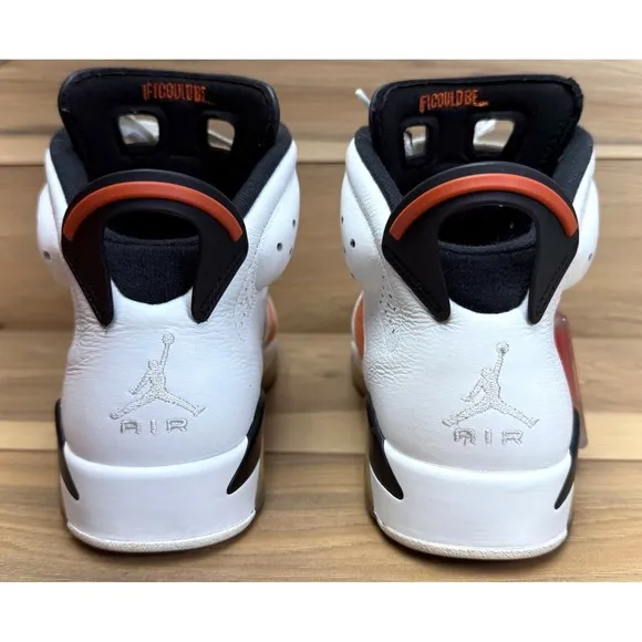 Air Jordan 6 Retro 384664145 Mens Sneaker Sz 8 White Orange Black Athletic Shoes