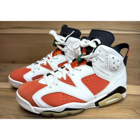 Air Jordan 6 Retro 384664145 Mens Sneaker Sz 8 White Orange Black Athletic Shoes