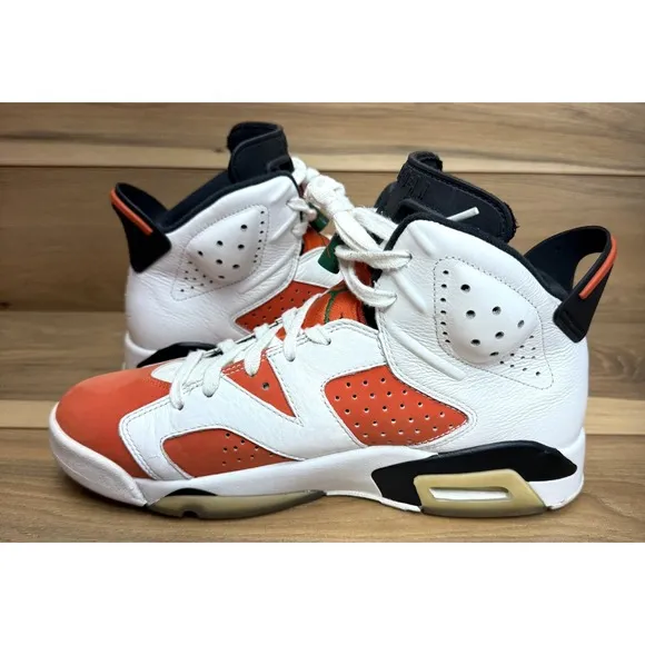 Air Jordan 6 Retro 384664145 Mens Sneaker Sz 8 White Orange Black Athletic Shoes