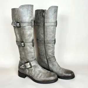 Alberto Fermani Camelot Tortaria Boots Leather Knee High Buckles 38 US 6,5