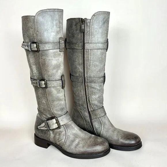 Alberto Fermani Camelot Tortaria Boots Leather Knee High Buckles 38 US 6,5