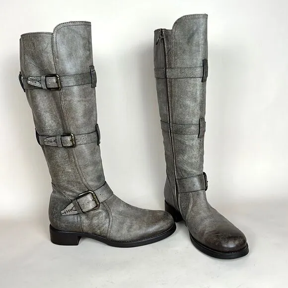 Alberto Fermani Camelot Tortaria Boots Leather Knee High Buckles 38 US 6,5
