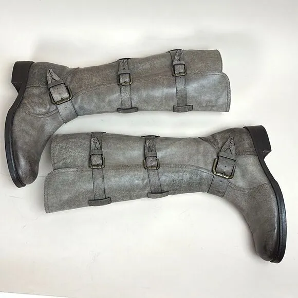 Alberto Fermani Camelot Tortaria Boots Leather Knee High Buckles 38 US 6,5
