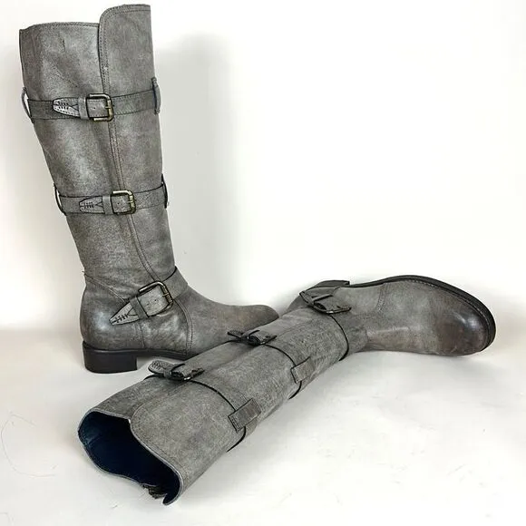 Alberto Fermani Camelot Tortaria Boots Leather Knee High Buckles 38 US 6,5