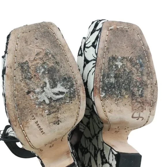 Alice &amp; Olivia Wedge Chunky Floral Peep Toe Sling Back Sandals Shoes Size 37 7