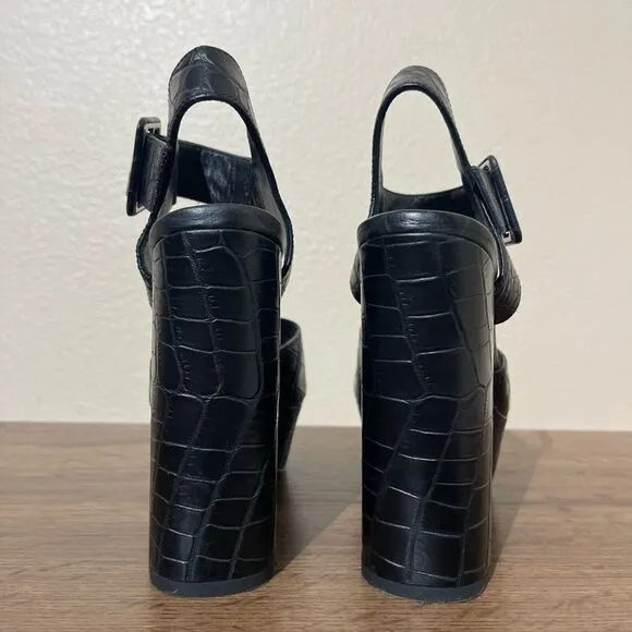 Alice   Olivia Black Croc-Embossed Platform Heels